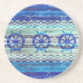 Rustikale Marine-Blau-Küstendekor-Schiffs-Räder Sandstein Untersetzer (Vorne)