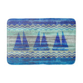 Rustikale Marine-Blau-Küstendekor-Segelboote Badematte (Vorderseite)