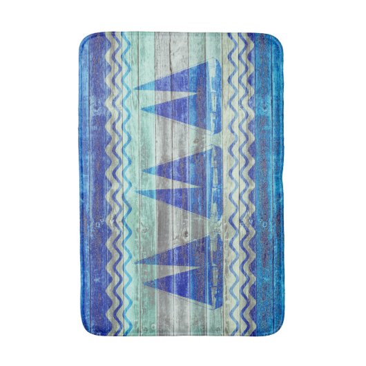 Rustikale Marine-Blau-Küstendekor-Segelboote Badematte (Vorderseite Vertikal)