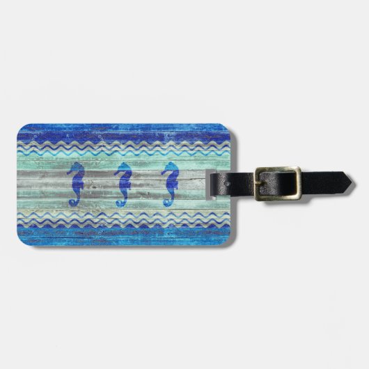 Rustikale Marine-Blau-KüstenSeepferde Gepäckanhänger (Vorderseite horizontal)