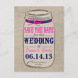 Rustikale Marine & Pink & Mason Jar Save the Date Ankündigungspostkarte