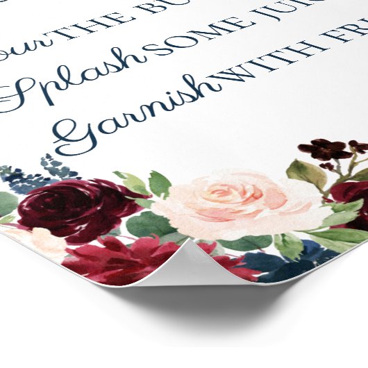 Rustikale Marine und Marsala Floral Mimosa Bar Sig Poster (Ecke)