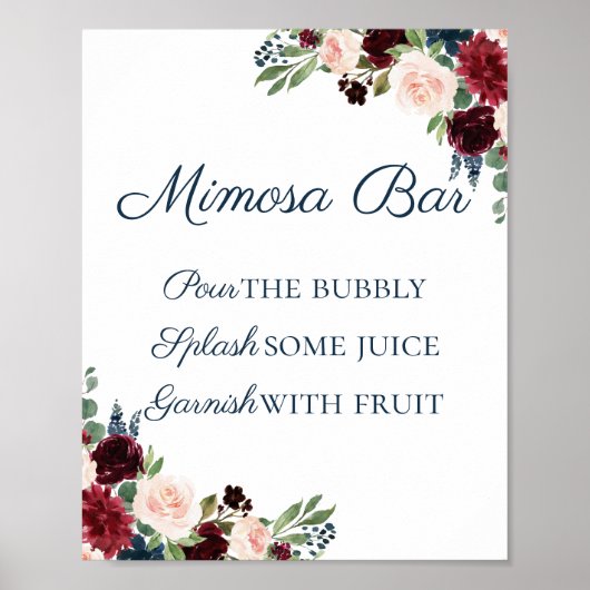 Rustikale Marine und Marsala Floral Mimosa Bar Sig Poster (Vorne)