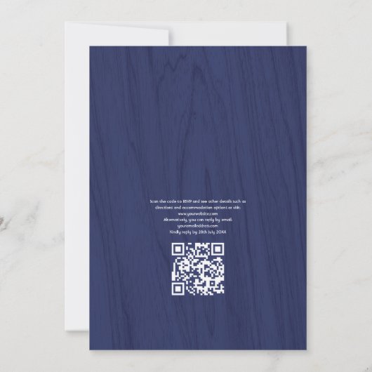 Rustikale Marine & White mit Silver QR Code Hochze Einladung (Rückseite)