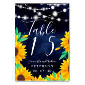 Rustikale Marineblätter mit Sonnenblumen Tischnummer (Rückseite)