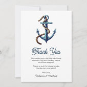 Rustikale marineblaue Anker-Tau-Hochzeit Dankeskarte (Vorderseite)