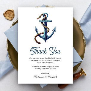 Rustikale marineblaue Anker-Tau-Hochzeit  Dankeskarte