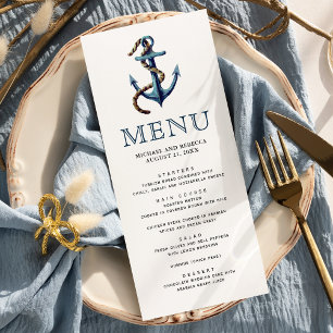 Rustikale marineblaue Anker-Tau-Hochzeit im mariti Menükarte