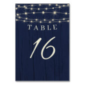 Rustikale marineblaue Lichterketten Hochzeit Tischnummer (Rückseite)