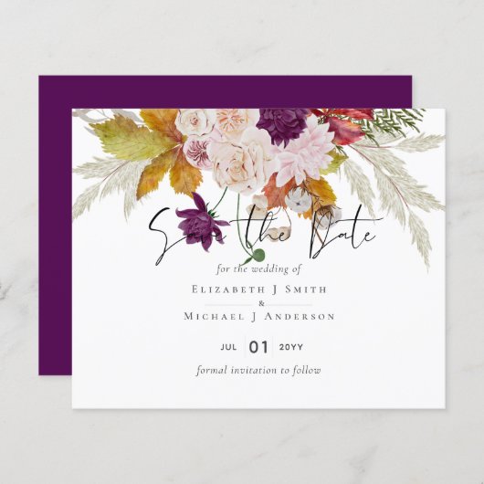 Rustikale Maroon Ginger Blush Wedding Save the Dat (Vorne/Hinten)