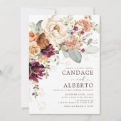 Rustikale Maroon Rust Orange Botanische Blumenhoch Einladung (Vorderseite)