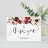 Rustikale Marsala burgundy Blütengolddusche Begleitkarte (Stehend Vorderseite)