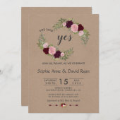 Rustikale Marsala Floral Craft Papier Engagement P Einladung (Vorne/Hinten)