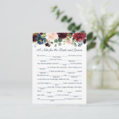 Rustikale Marsala Floral Wedding Advice Cards Postkarte (Stehend Vorderseite)