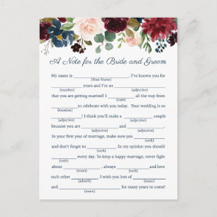 Rustikale Marsala Floral Wedding Advice Cards Postkarte