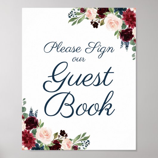 Rustikale Marsala Floral Wedding Guest Book Sign Poster (Vorne)