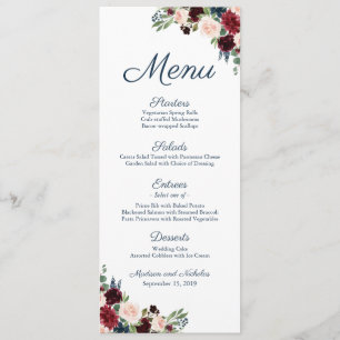 Rustikale Marsala Floral Wedding Menu Karten