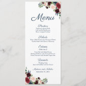 Rustikale Marsala Floral Wedding Menu Karten (Vorderseite)