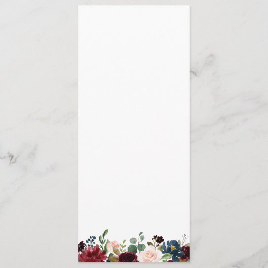 Rustikale Marsala Floral Wedding Menu Karten (Rückseite)