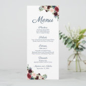 Rustikale Marsala Floral Wedding Menu Karten (Stehend Vorderseite)