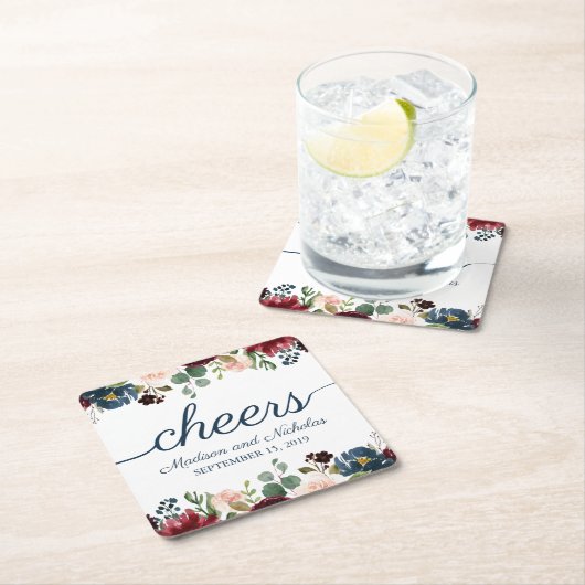 Rustikale Marsala Floral Wedding Paper Untersetzer (Vor Ort)