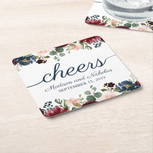 Rustikale Marsala Floral Wedding Paper Untersetzer (angewinkelt)