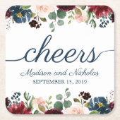 Rustikale Marsala Floral Wedding Paper Untersetzer (Vorderseite)