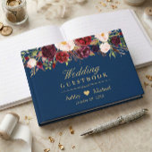 Rustikale Marsala Red Floral Navy Blue Wedding Gästebuch