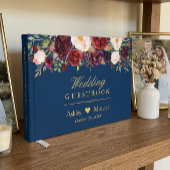 Rustikale Marsala Red Floral Navy Blue Wedding Gästebuch