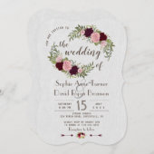 Rustikale Marsala Watercolor Weißes Hochzeit der F Einladung (Vorne/Hinten)