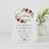 Rustikale Marsala Watercolor Weißes Hochzeit der F Einladung (Stehend Vorderseite)