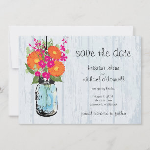 Rustikale Mason-Glas-Gerbera-Rettungsanzeige Save The Date
