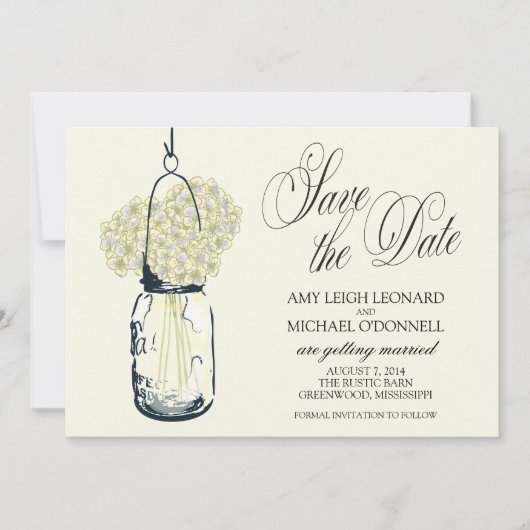 Rustikale Mason-Glas-Hydrangea Save-the-Date-Einla Einladung (Vorderseite)