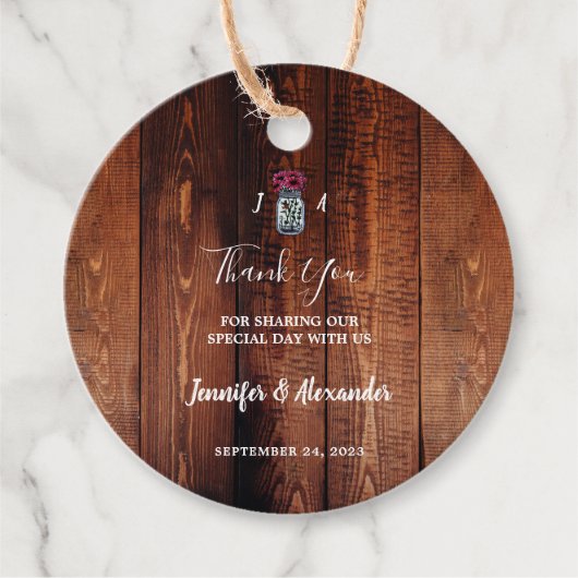 Rustikale Mason-Glas-Monogramm-Stallholz Hochzeit Geschenkanhänger (Vorderseite)