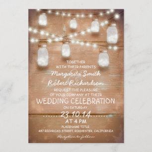 rustikale Mason-Gläser und helle Hochzeitseinladun Einladung
