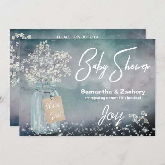 *~* Rustikale Mason Jar Baby Breath Baby Dusche Einladung (Vorne/Hinten)