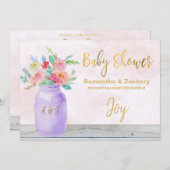 *~* Rustikale Mason Jar Blume Lavendel Babydusche Einladung (Vorne/Hinten)