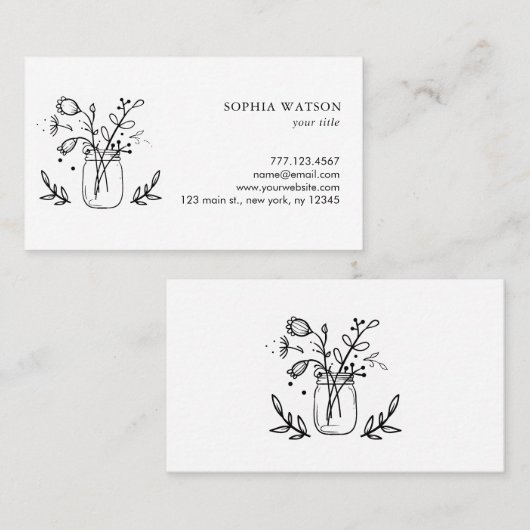 Rustikale Mason Jar-Blume Visitenkarte (Vorne/Hinten)