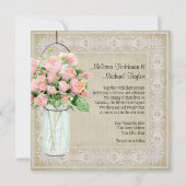 Rustikale Mason Jar Blush Pink Roses Bouquet Einladung (Vorderseite)