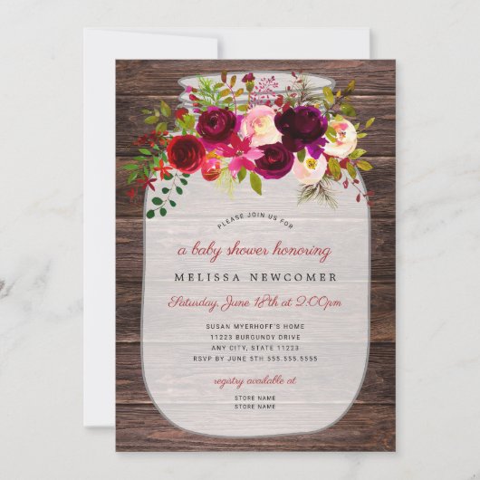 Rustikale Mason jar Blütendusche Einladungen (Vorderseite)