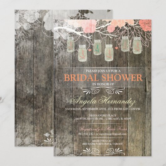 Rustikale Mason Jar Bridal Dusche Einladung (Vorne/Hinten)