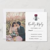 Rustikale Mason Jar Foto Hochzeit RSVP Karte (Vorderseite)