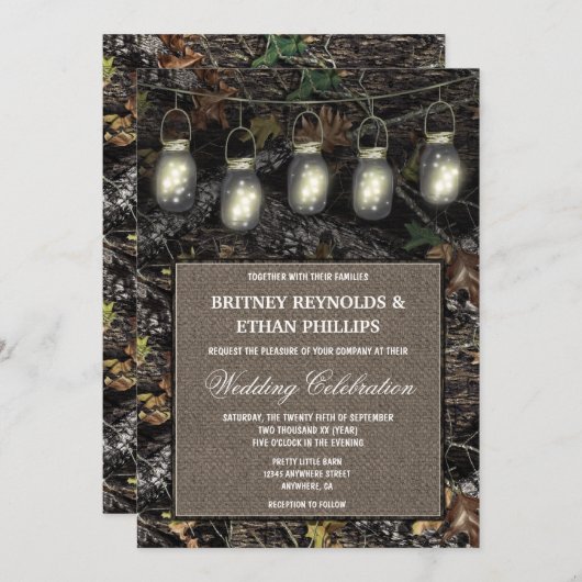 Rustikale Mason Jar Jagd Camouflage Einladungen Ho (Vorne/Hinten)