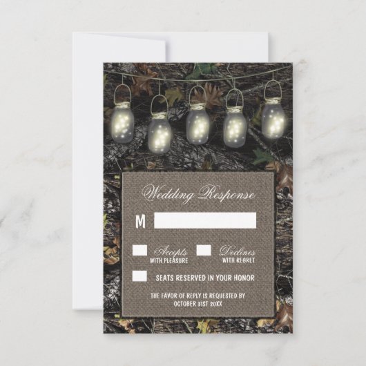 Rustikale Mason Jar Jagd Camouflage Hochzeit RSVP  Karte (Vorderseite)