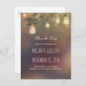 Rustikale Mason Jar Leuchten und Branchen Save the Ankündigungspostkarte (Vorne/Hinten)