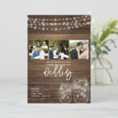 Rustikale Mason Jar Lights Foto Collage Wedding Einladung (Stehend Vorderseite)