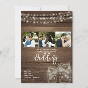 Rustikale Mason Jar Lights Foto Collage Wedding Einladung