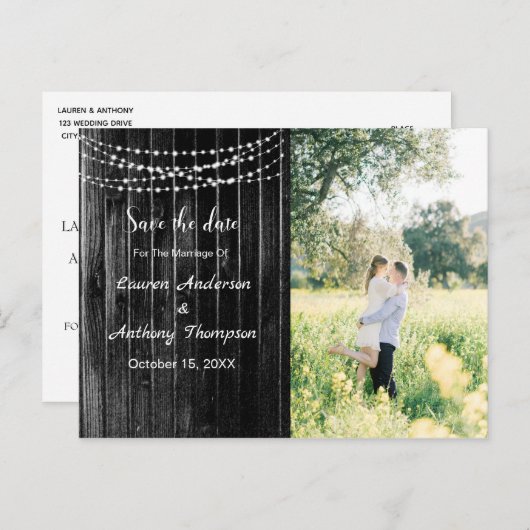 Rustikale Mason Jar Lights Hochzeit retten das Dat Postkarte (Vorne/Hinten)