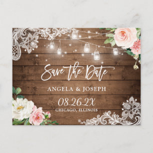 Rustikale Mason Jar Lights Lace Wedding Save the D Einladungspostkarte