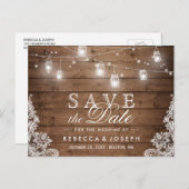 Rustikale Mason Jar Lights Lace Wedding Save the D Postkarte (Vorne/Hinten)